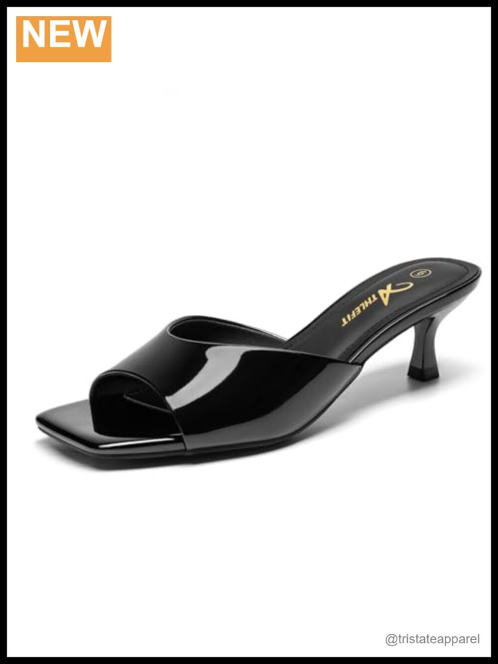 Athlefit Kitten Heels Square Toe Heeled Sandals Slip On Comfort Low Heel